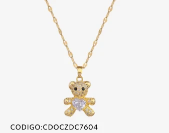 Cadena de osito con zirconia de corazón